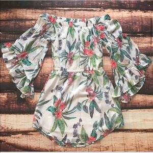 Tropical Floral🌴 Off Shoulder Bell Sleeve Dress